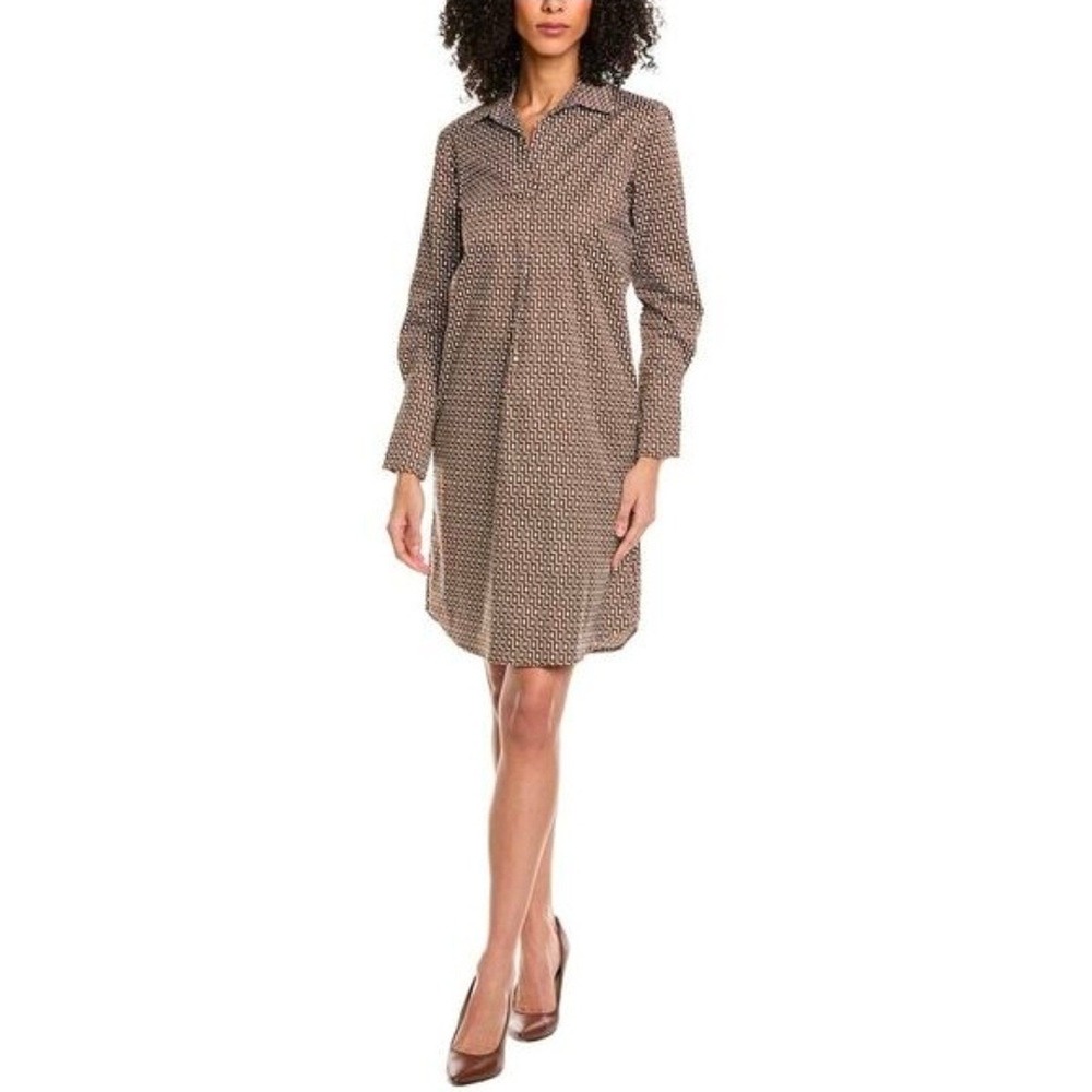 J.McLaughlin Cagney Brown Geometric Maze Print Shirt Dress XL Cotton Spandex